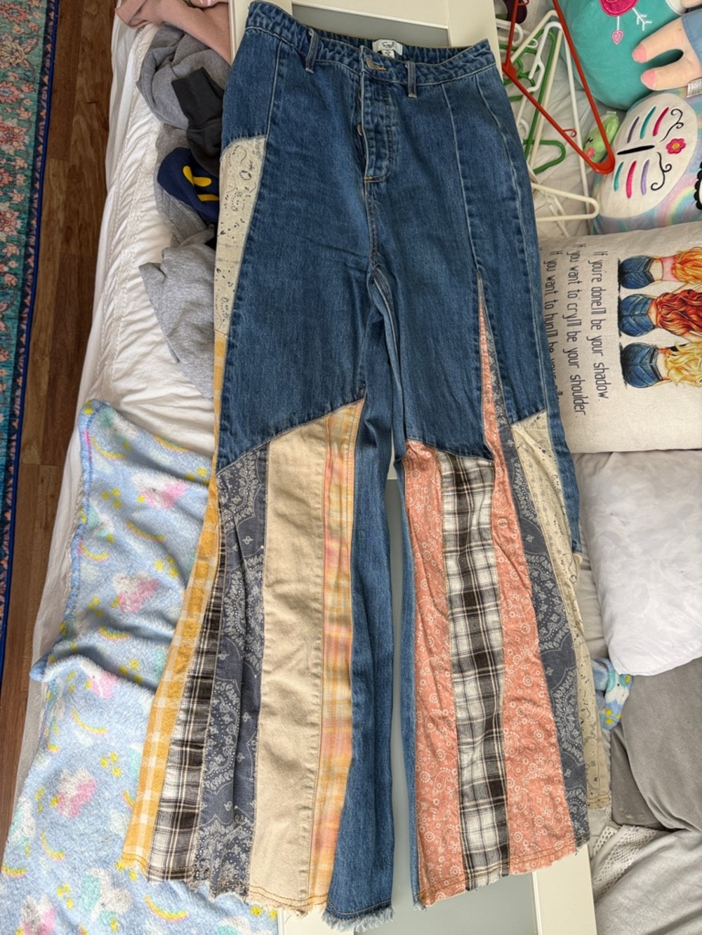 Patchwork Flare Jeans in Mixed Denim and Multicolor Panels